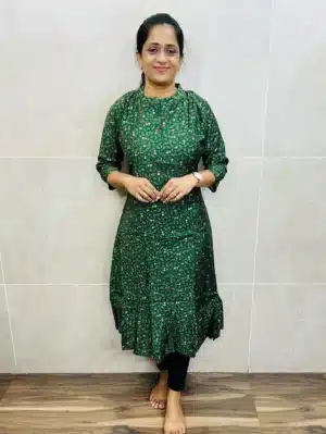 Printed cotton rayon top with allover fancy buttons (Aline pattern)