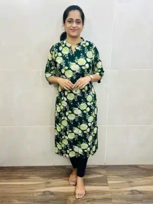 Printed pure cotton top with all over fancy buttons (straight cut)