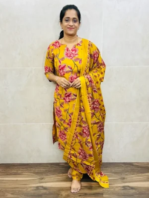 Printed jaipur cotton(cotton lining) top paired with printed cotton dupatta and cotton bottom (free size)