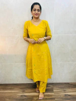 TOP ONLY-Pure handloom cotton top with allover thread weavings (panel cut Anarkali)