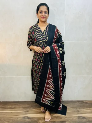 Printed jaipur cotton top(cotton lining) paired with printed cotton dupatta and printed cotton bottom(straight cut)