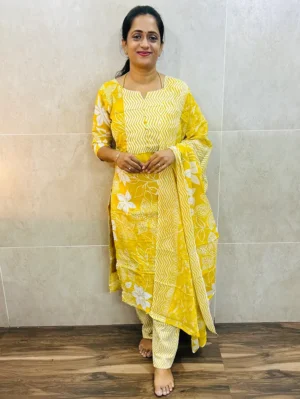Printed Jaipur cotton top (cotton lining) paired with printed cotton dupatta and cotton bottom (straight cut)