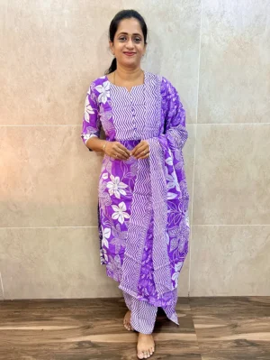 Printed Jaipur cotton top (cotton lining) paired with printed cotton dupatta and cotton bottom (straight cut)