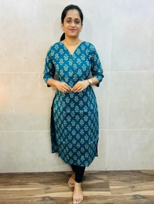 Printed pure cotton top(cotton lining) with potli work on yoke(straight cut)