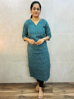 Printed pure cotton top(cotton lining) with potli work on yoke(straight cut)
