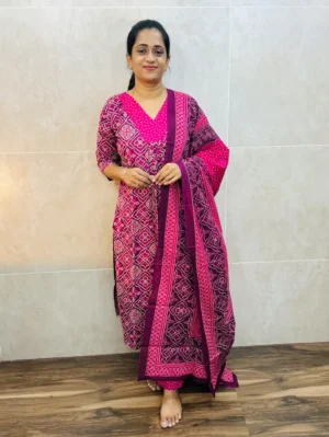 Printed cotton top(cotton lining) paired with printed cotton dupatta and cotton bottom(straight cut)