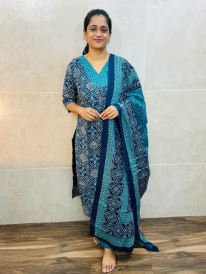 Printed cotton top(cotton lining) paired with printed cotton dupatta and cotton bottom(straight cut)